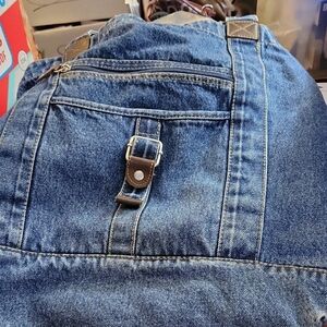 Denim Tote Bag with Brown Accents